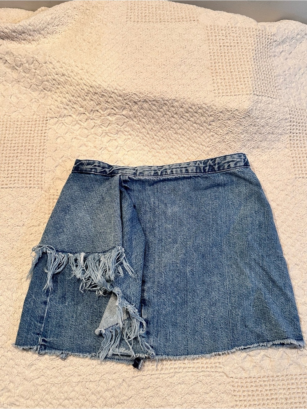 Zara Denim Wrap Skirt with Frayed Hem